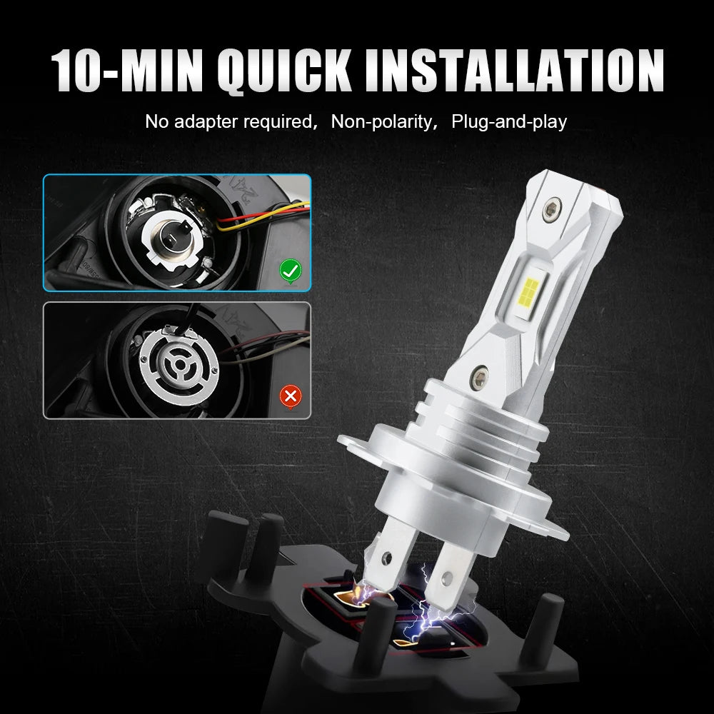 LupuAuto NEW H7 LED Bulbs 60W 18000LM Fanless Head Lamp Wire