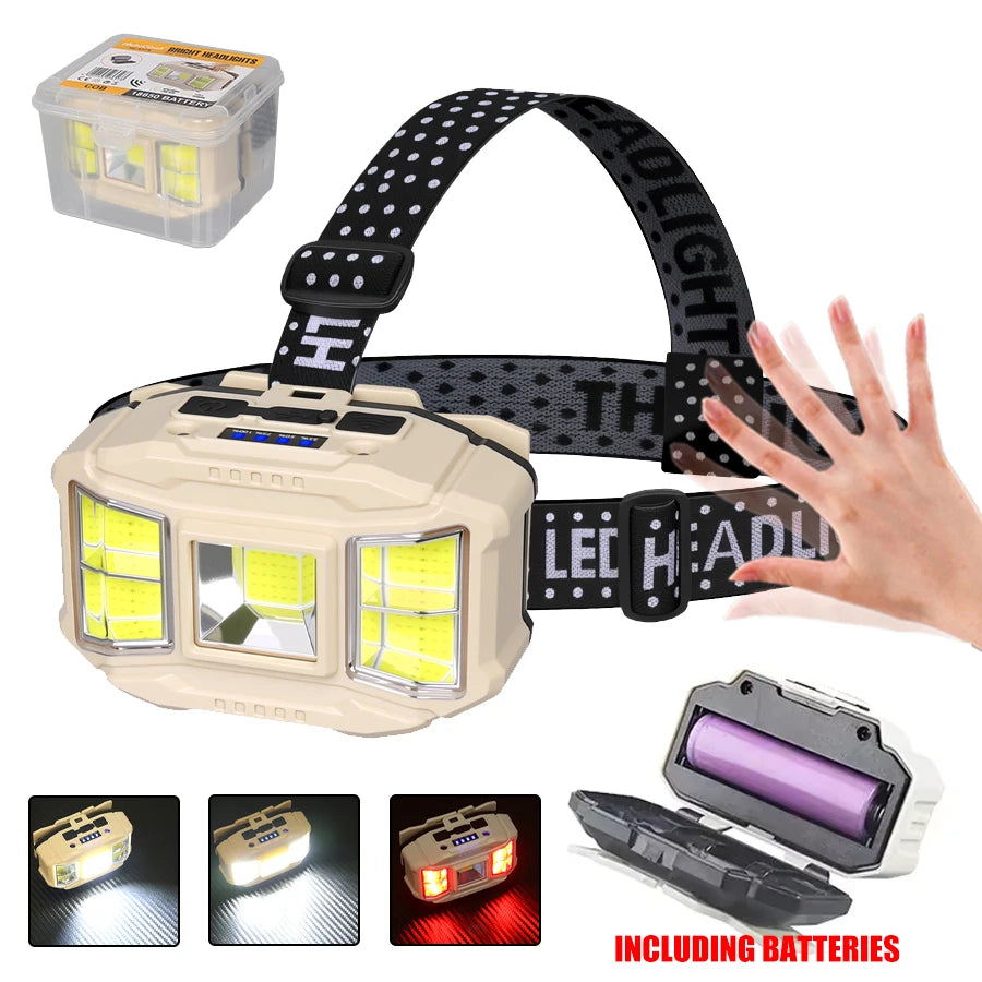 Powerful LED Induction Headlamp 4 Lighting Modes Type-C Charge Head Flashlight Outdoor Waterproof Camping Fishing Headlight