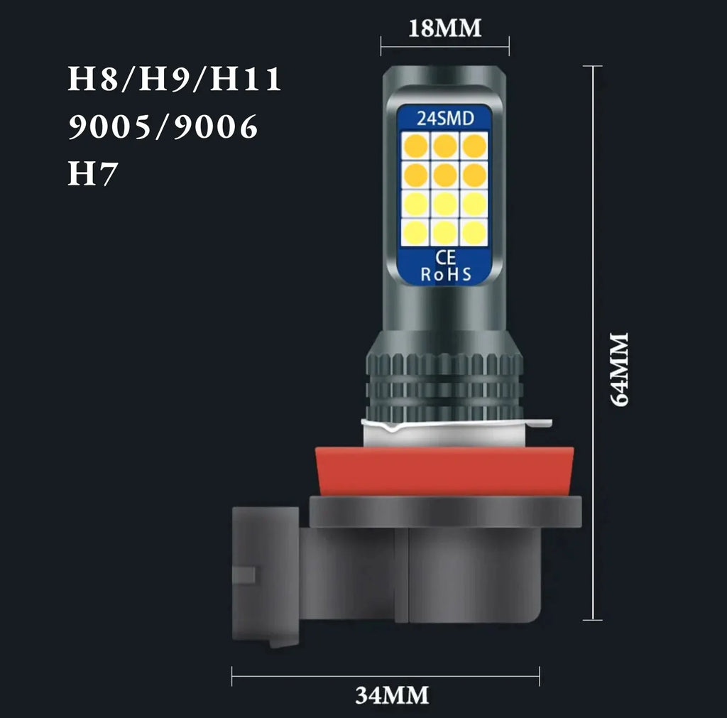 2 PCs Daul Color H7 H11 Led Fog Light 9005 HB4 3030 LED 24Sm