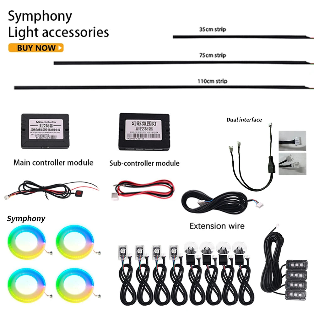 18 in 1 Symphony Full Colors Streamer Car LED Ambient Light 