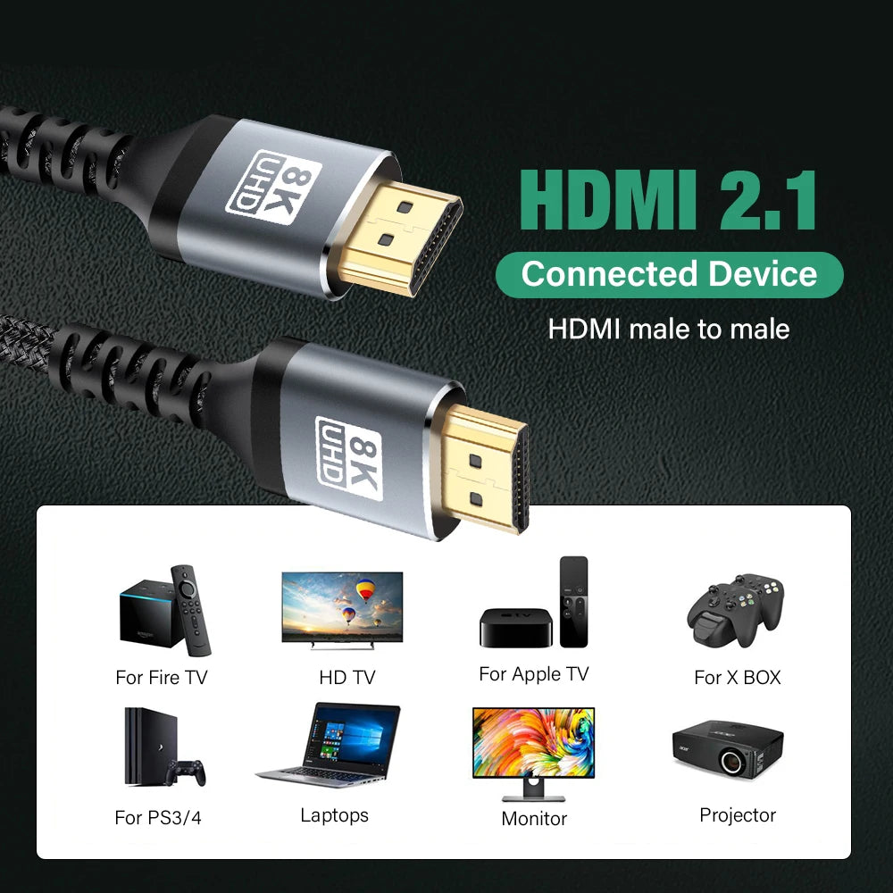 8K HDMI Cable High Speed 48Gbps HDMI 2.1 Ultra HD High Defin