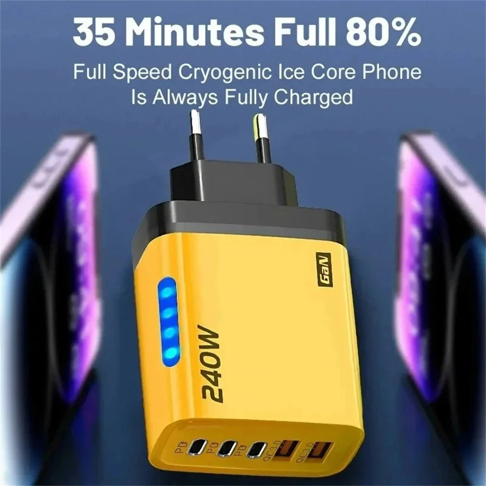 240W GaN 5 in 1 Fast Charging Phone Charger USB C Charger Po
