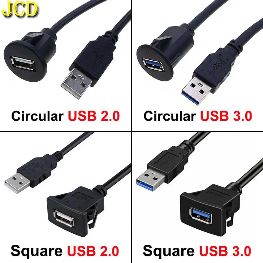0.3/1m USB 2.0 3.0 Male to Female AUX Flush Panel Mount Exte