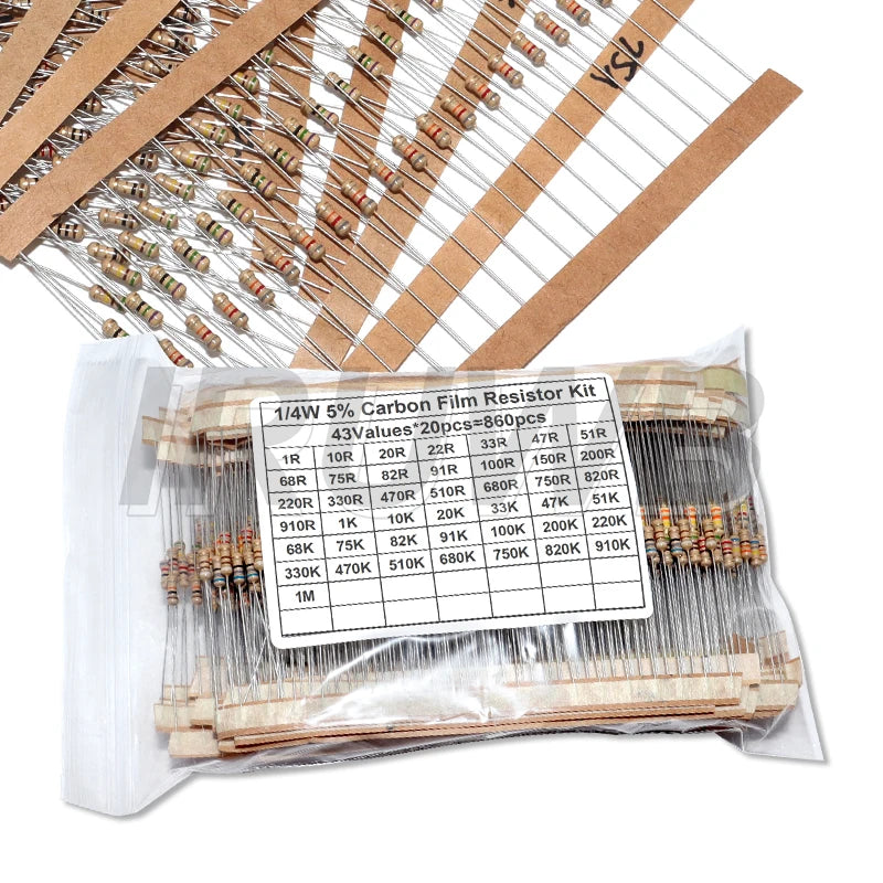 860pcs 5% Resistance Assorted Set 1/4W Carbon Film Resistor 