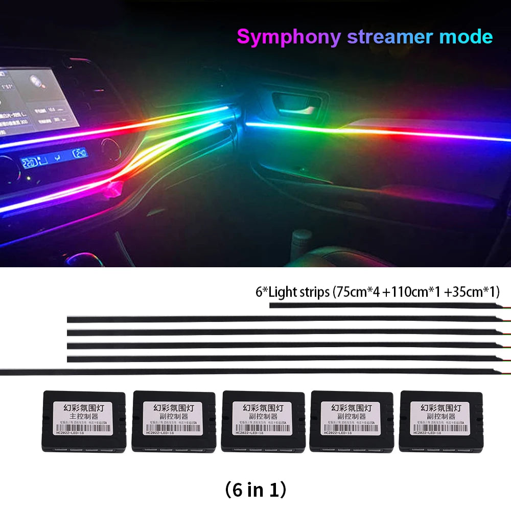 Newest LED Hidden Car Ambient Light Interior Matt Black Hidden Acrylic Strip Atmosphere RGB 64 Full Color Streamer Symphony Lamp