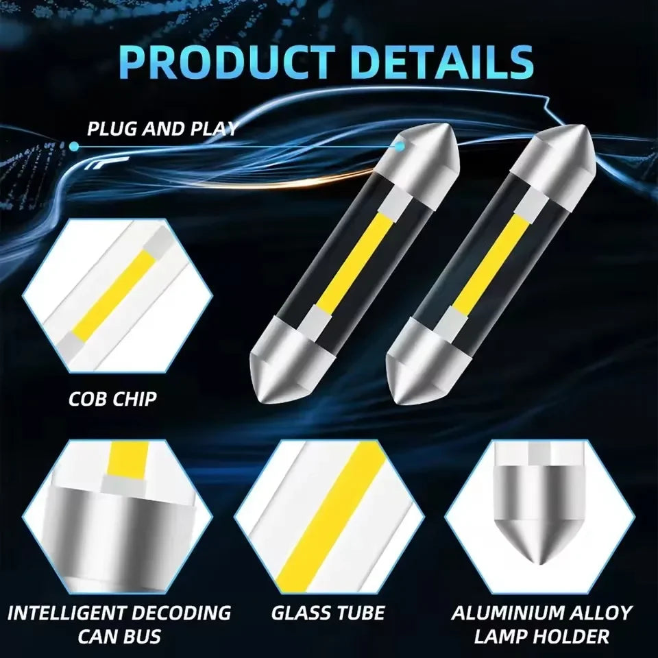 2PCS Interior Car Light Festoon 31mm 36mm 39mm 41mm C10W C5W