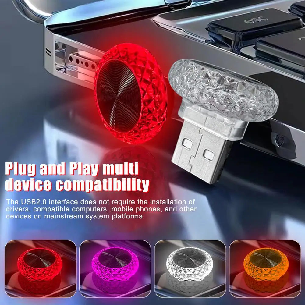 Car USB Ambient Lights Portable Mini LED Atmosphere Lamps In