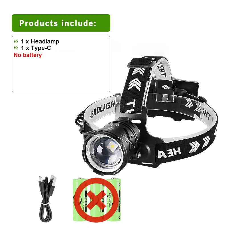NEW 2026 Most Powerful LED Headlamp 3 18650 Rechargeable 1500W LED Head Flashlight Fishing Head Lantern Professional Front Light