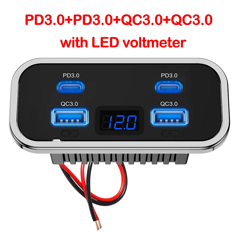 NEW 4-Port 12-24V RV USB Outlet Fast Car Charging Dual PD3.0 Dual QC3.0 Socket Wall Mount Charger Accessories for Bus Boat Truck