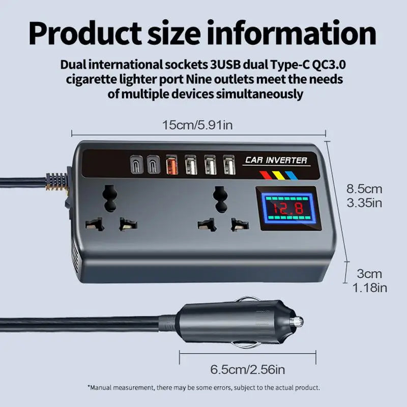 Converter for Car Outlet for Car 12V/24V to 220V Fast Chargi