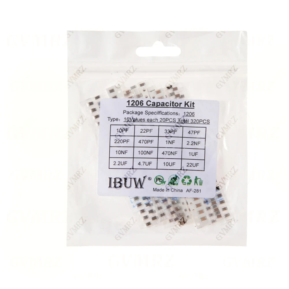 0402 0603 0805 1206 SMD Ceramic Capacitor Assorted Kit 1pF - 10uF 100PF 10NF 100NF Chip Capacitance Set 0.47UF 1UF