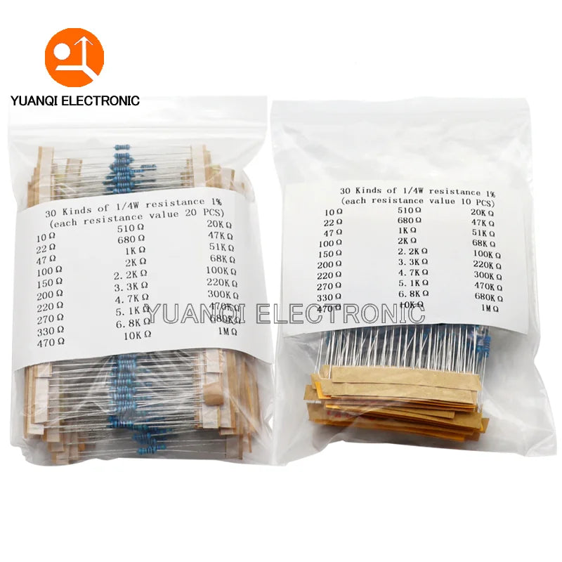 600pcs/set 300pcs/set 30 Kinds 1/4W Resistance 1% Metal Film