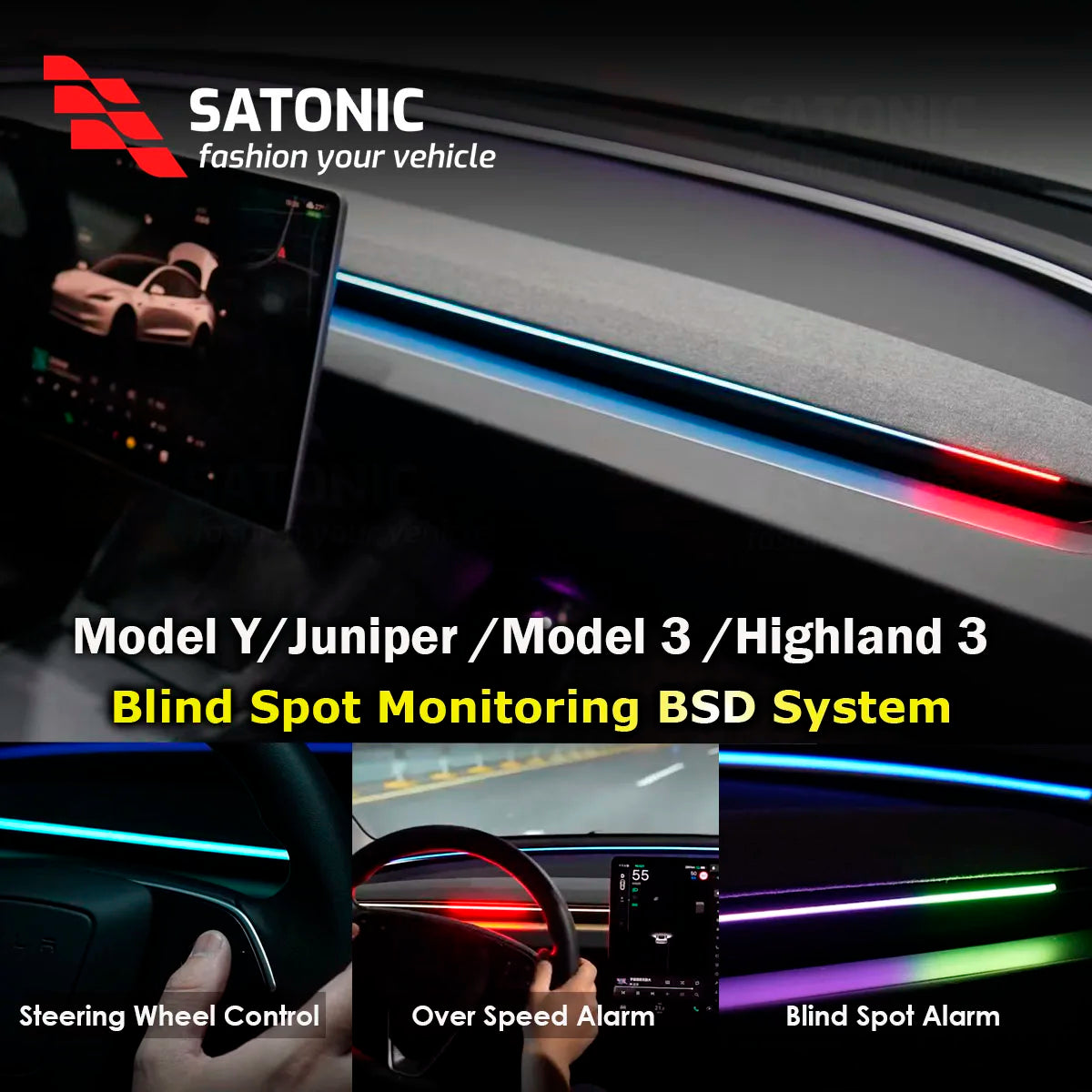 SATONIC V3.0 Blind Spot Alarm System with Ambient LED Light 