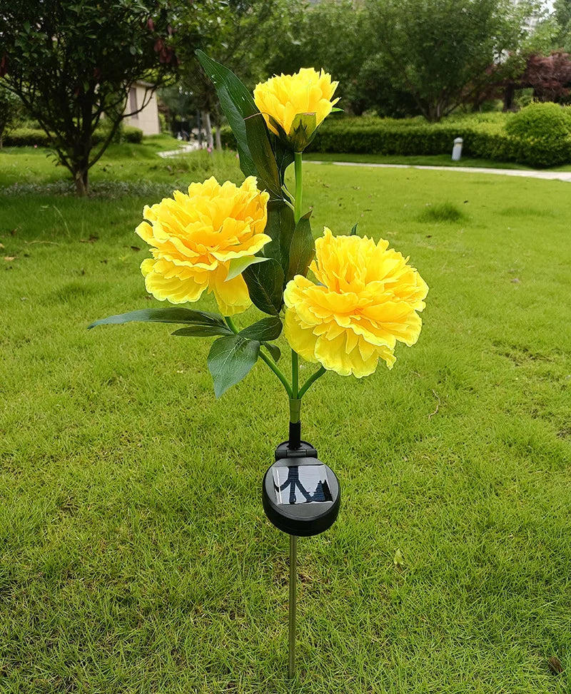 Solar Garden Lights 3 Head Peony Flowers Lamps For Yard Waterproof Outdoor Pathway Pink Lights Christmas Lawn Backyard Decor
