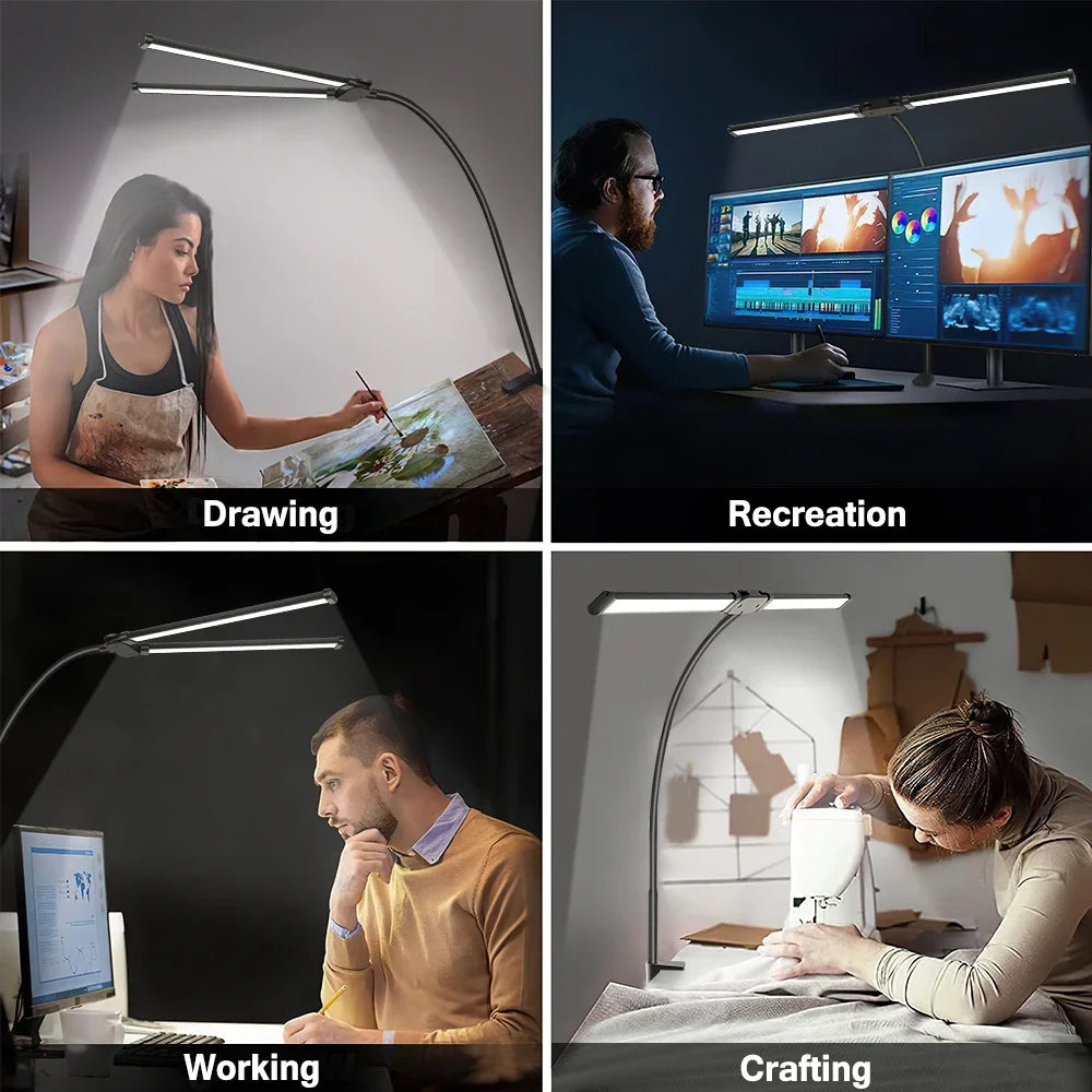 Double Head LED Desk Lamp Dimmable PC Monitor Light USB Tabl