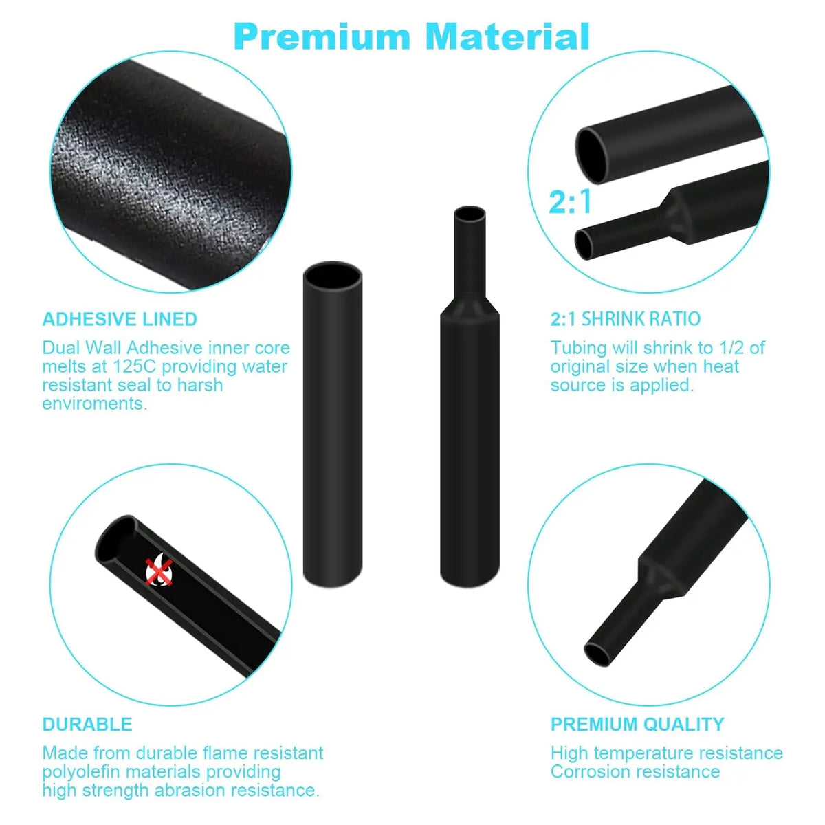 Black Heat Shrink Tube Kit Thermoresistant Tubing Shrink Wir