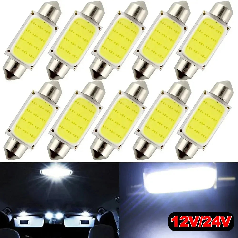 10Pcs/Lot C5W LED Bulb Festoon 31/36/39/41mm 12V 24V COB 650