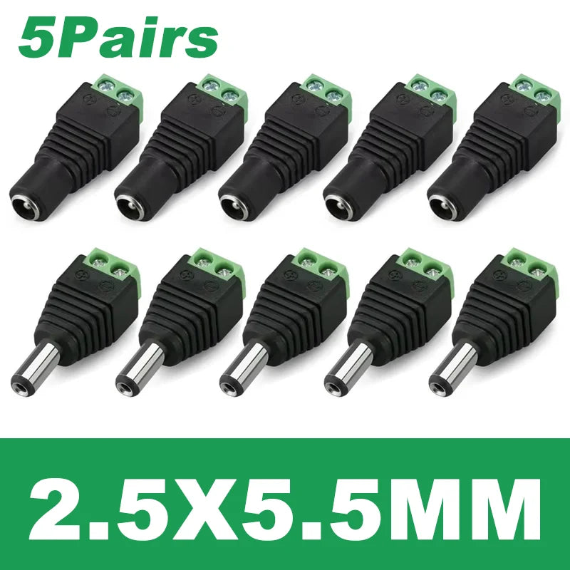 4pcs 12V DC Power Connector Plug Jack Male Female Socket Barrel 2.1mm 5.5mm DC Plug Adapter 2.5mm