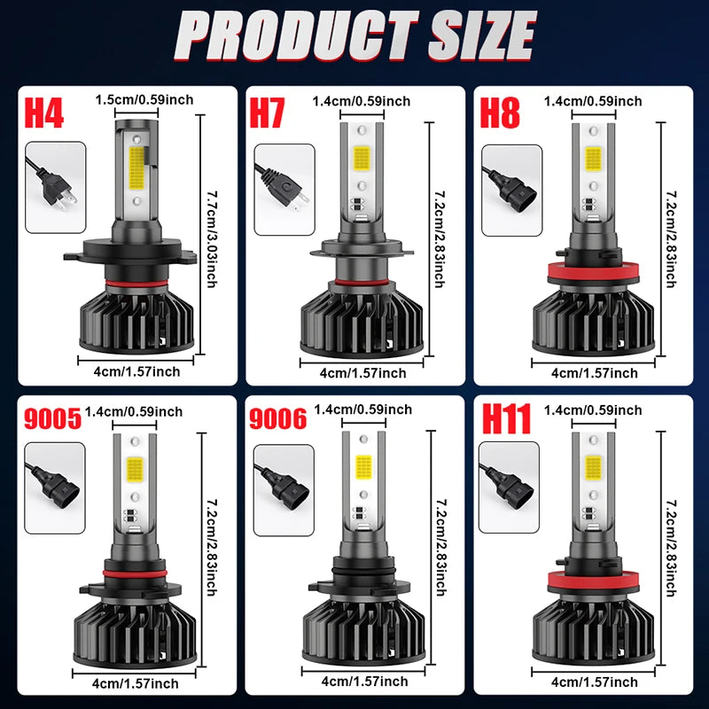 Turbo H7 LED Mini Headlight Bulb LED H4 H8 H9 H11 Headlamps 