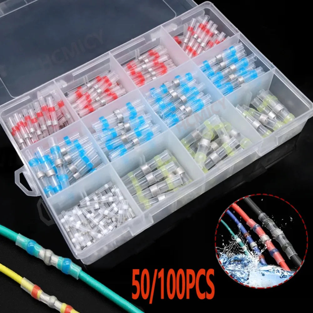 50/100 Pcs Boxed Solder Seal Wire Connectors Heat Shrink Ins