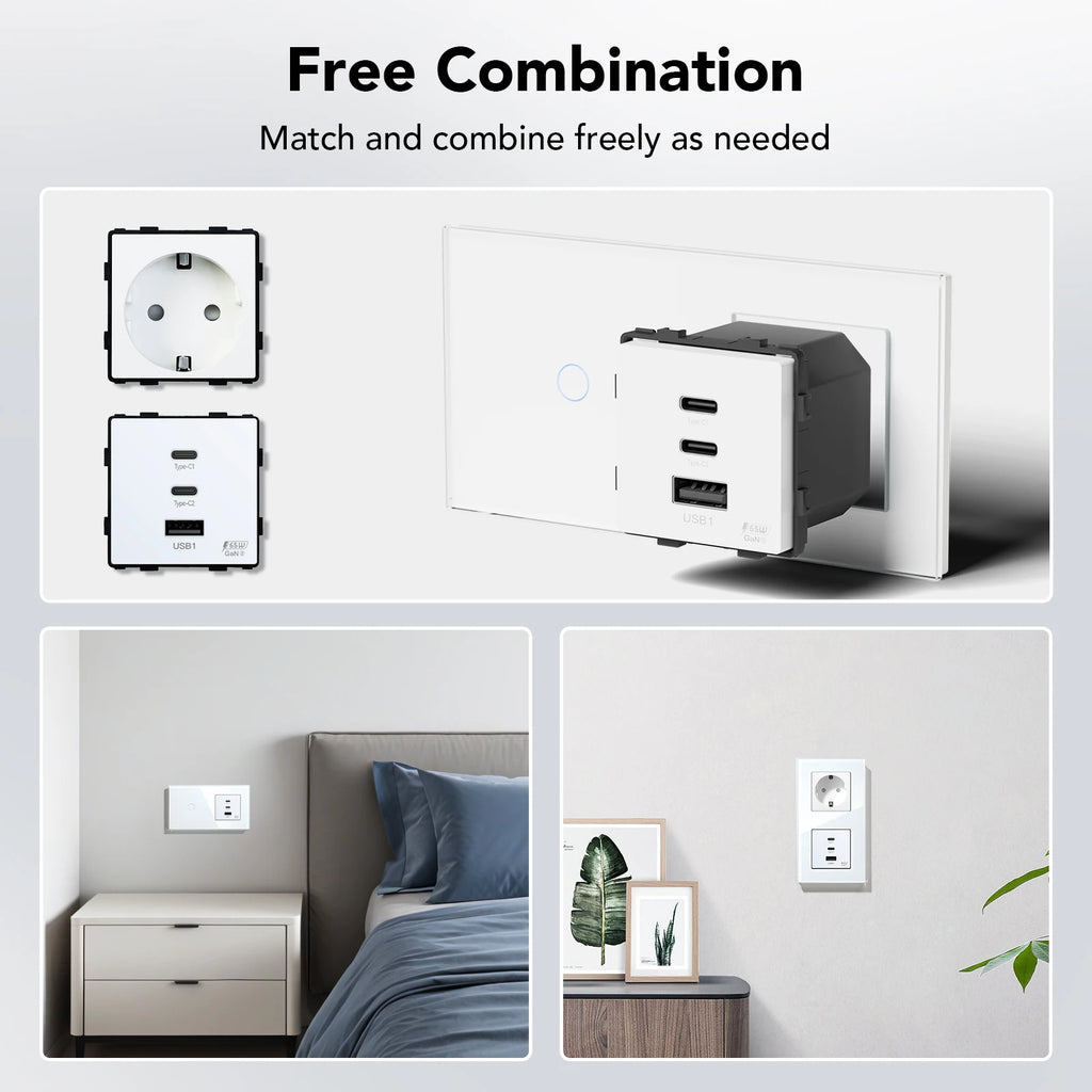 BSEED Universal Wall Sockets Function Part 65W PD Fast Charg