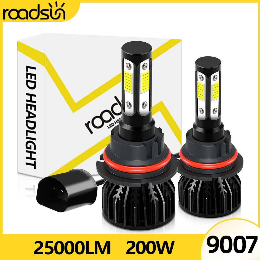 1 Set 4 Sides 9007 LED Car Headlight Bulbs 25000LM 200W 9007