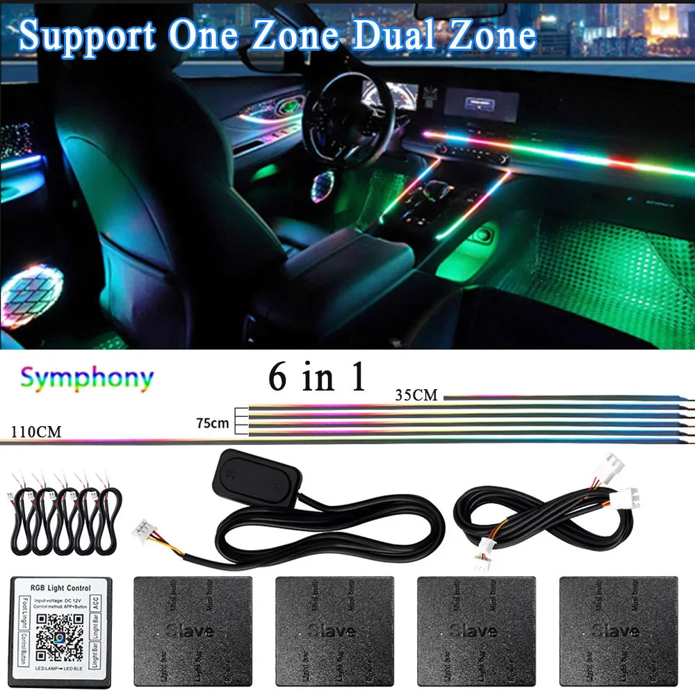 18/22 in 1 Acrylic Led Car Ambient Light RGB 213 64 Color Bluetooth Rainbow Strip Streamer Interior Symphony Atmosphere Lamp 12V