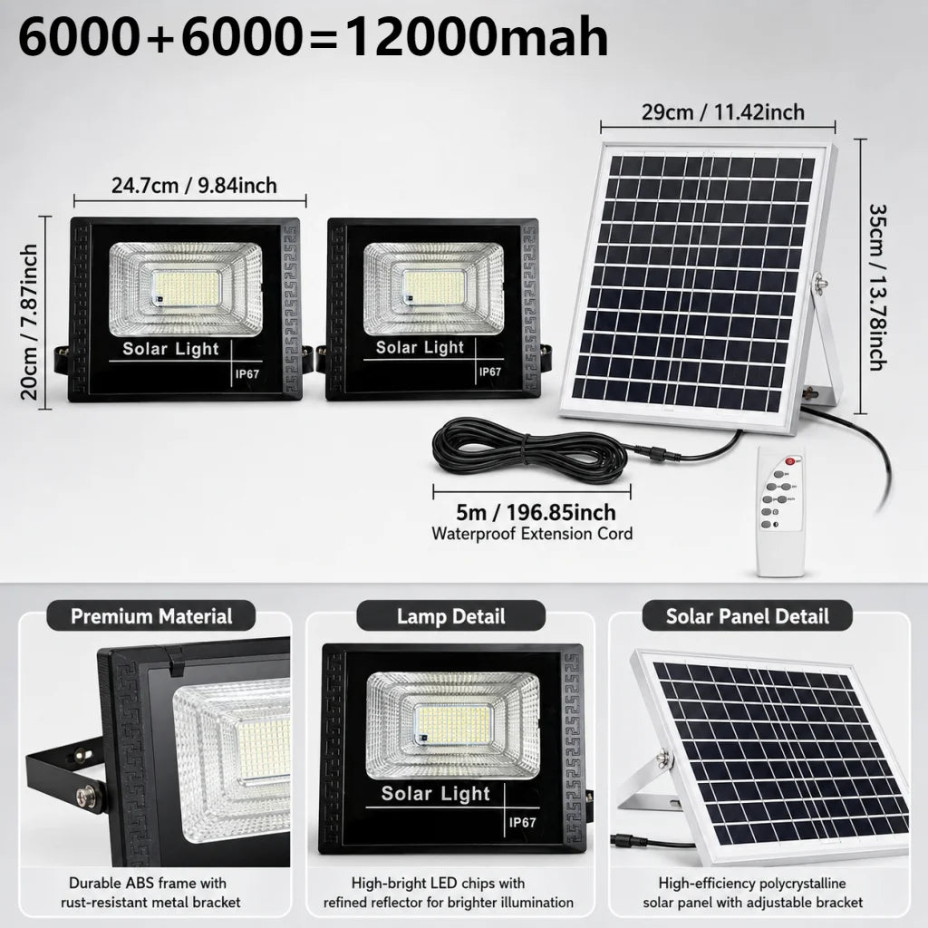 12000/8000mah Outdoor Solar Light 2 Head Solar Lamp Waterproof Outdoor Garden wall light with Aluminum solar panel For garden