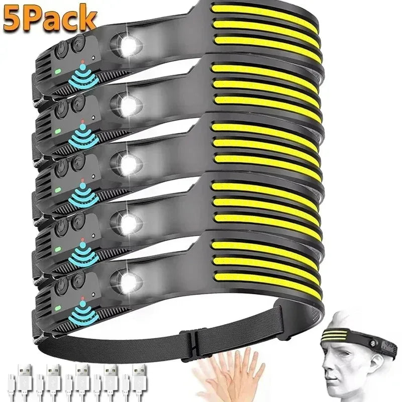 Powerful COB LED Induction Headlamp Built-in Battery USB Rec