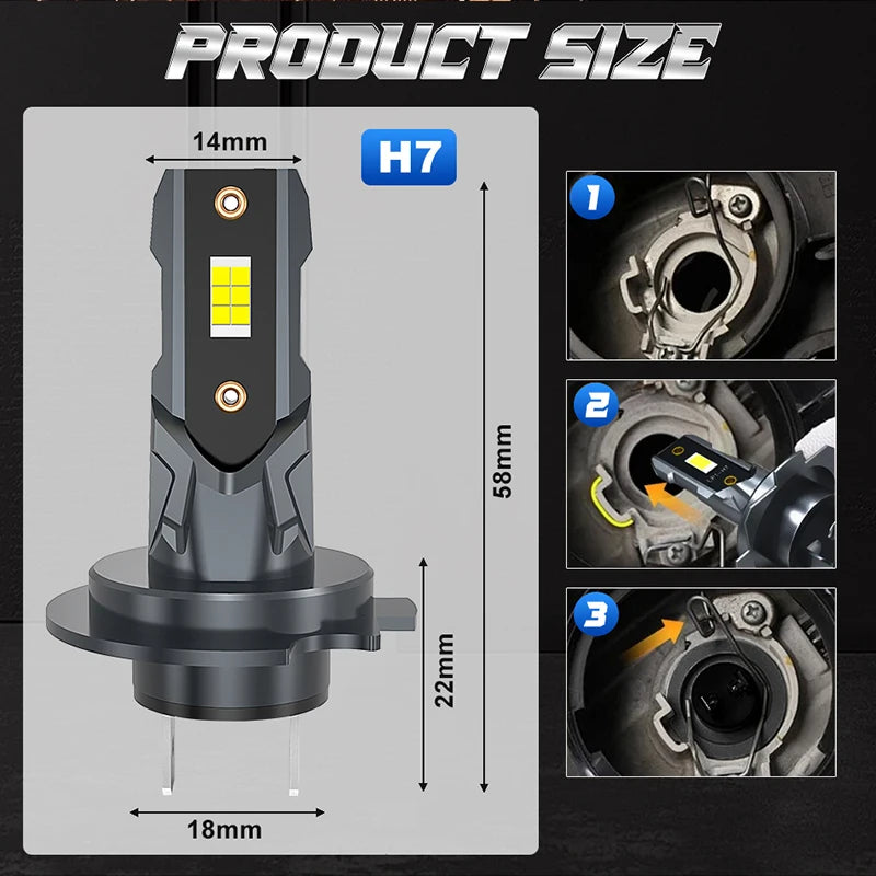 2Pcs 20000LM H7 LED Headlight Kit Mini Bulbs 70W Super Brigh