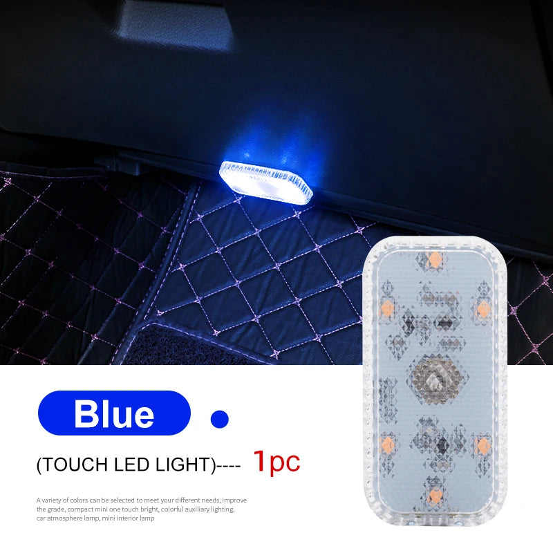 LED Touch Light Mini Wireless Car Interior Lighting Auto Roof Ceiling Reading Lamp for Door Foot Trunk Storage Box USB Charging