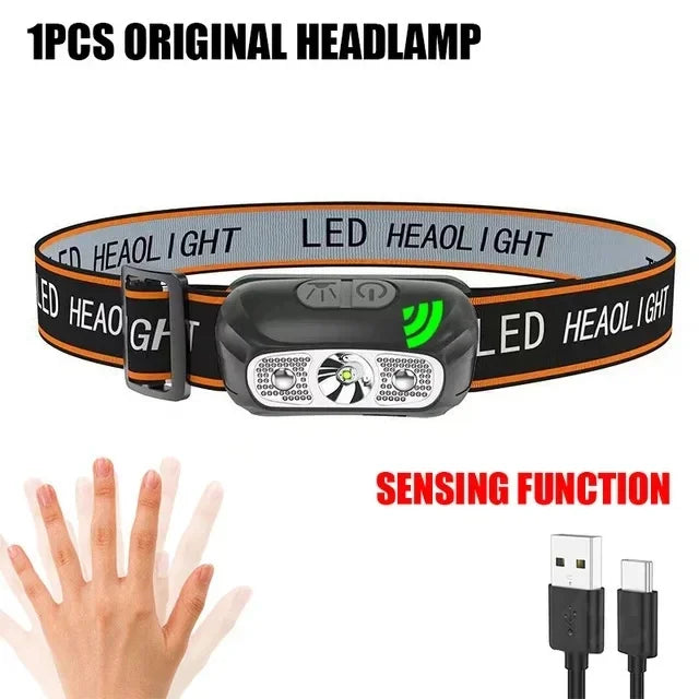 USB Rechargeable LED Sensor Headlamp COB Headlight Head Torch Work Light Waterproof Headlamp for Fishing Camping Lantern
