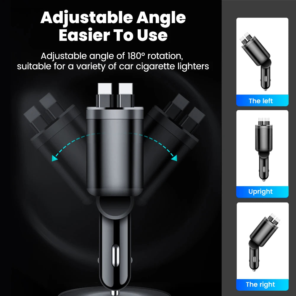 Elough 5 IN 1 Car Charger Retractable USB C to Lightning Cab