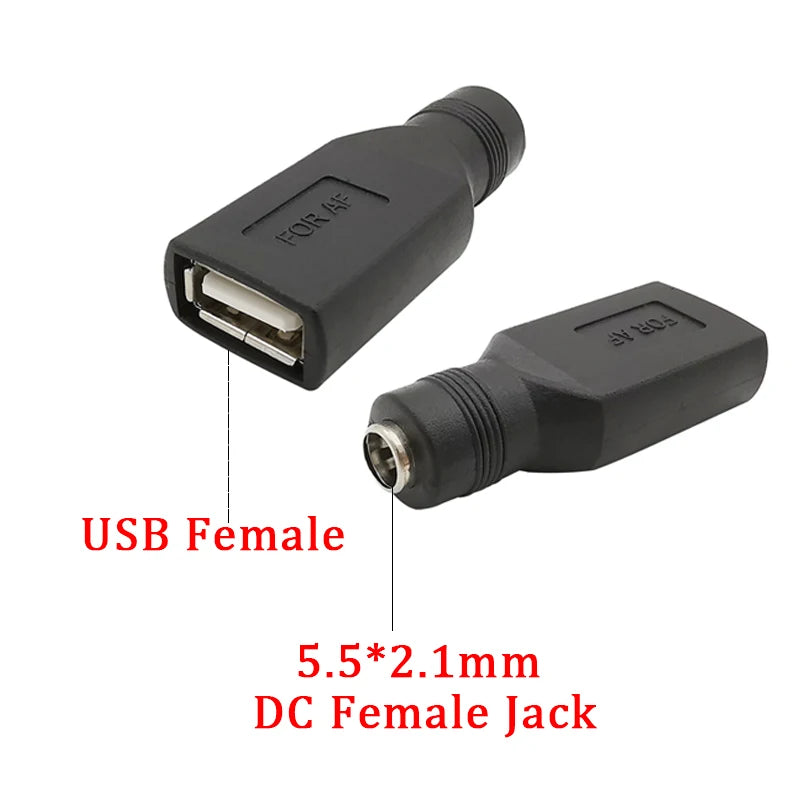 2Pcs DC Power 5.5x2.1mm Female To USB Female Adapter 5V DC J