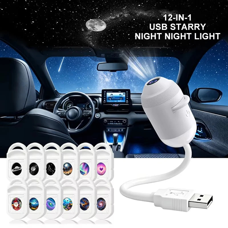 USB Starry Sky Projector Night Light 360 Adjustable Galaxy Atmosphere Lamp for Car Interior Home Bedroom Romantic Nightlight