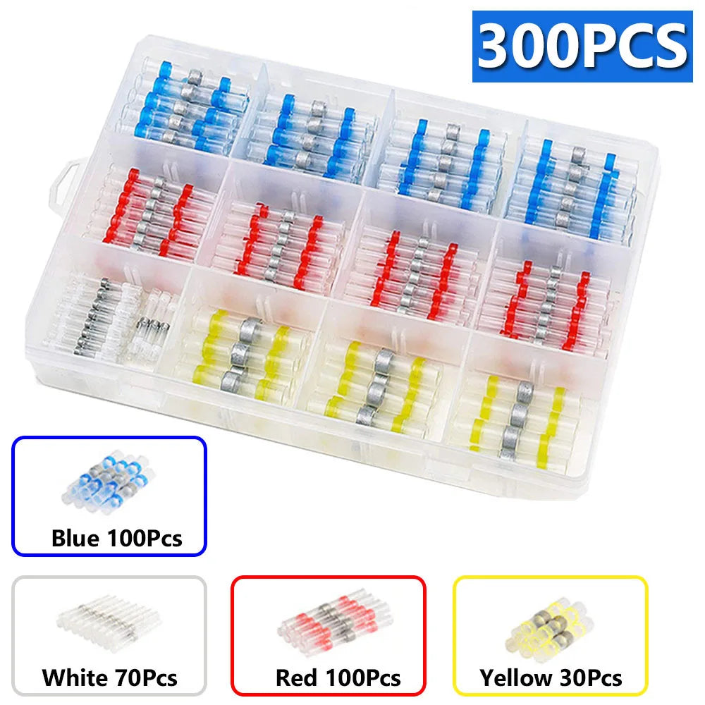 100/800PCS Solder Seal Wire Connectors Heat Shrink Solder Butt Connectors Kit Automotive Marine Insulated with 300W Hot Air Gun