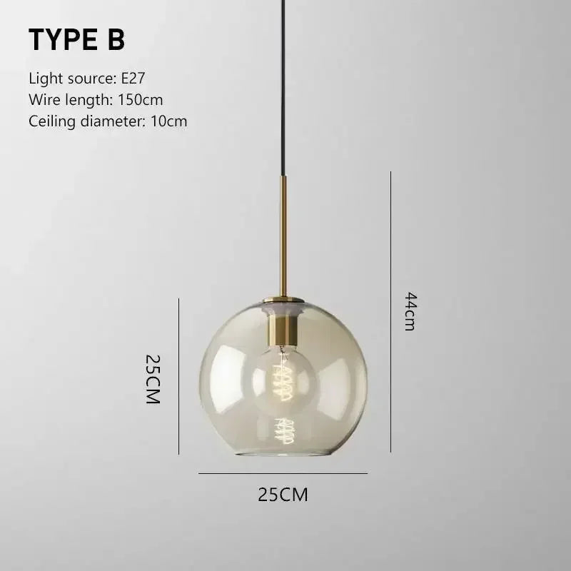 Nordic LED High quality glass pendant light Gold coloured head Various shapes of glassBedroom Living Room Restaurant Corridor