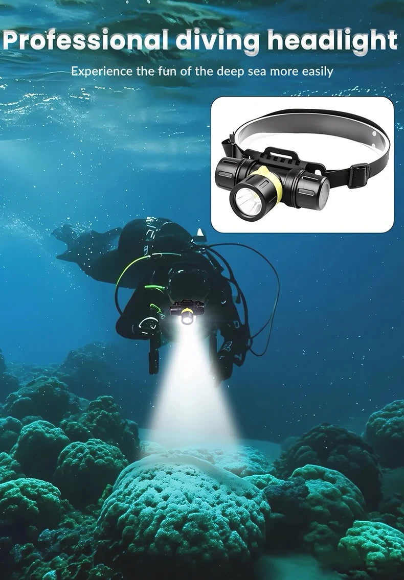 Professional LED Scuba Diving Headlamp XHP70 IPX8 Rate Water
