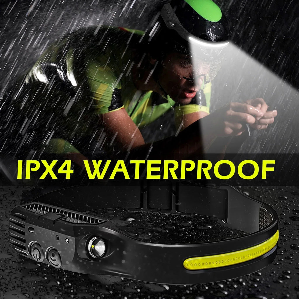 USB Rechargeable LED Sensor Headlamp COB Headlight Head Torc