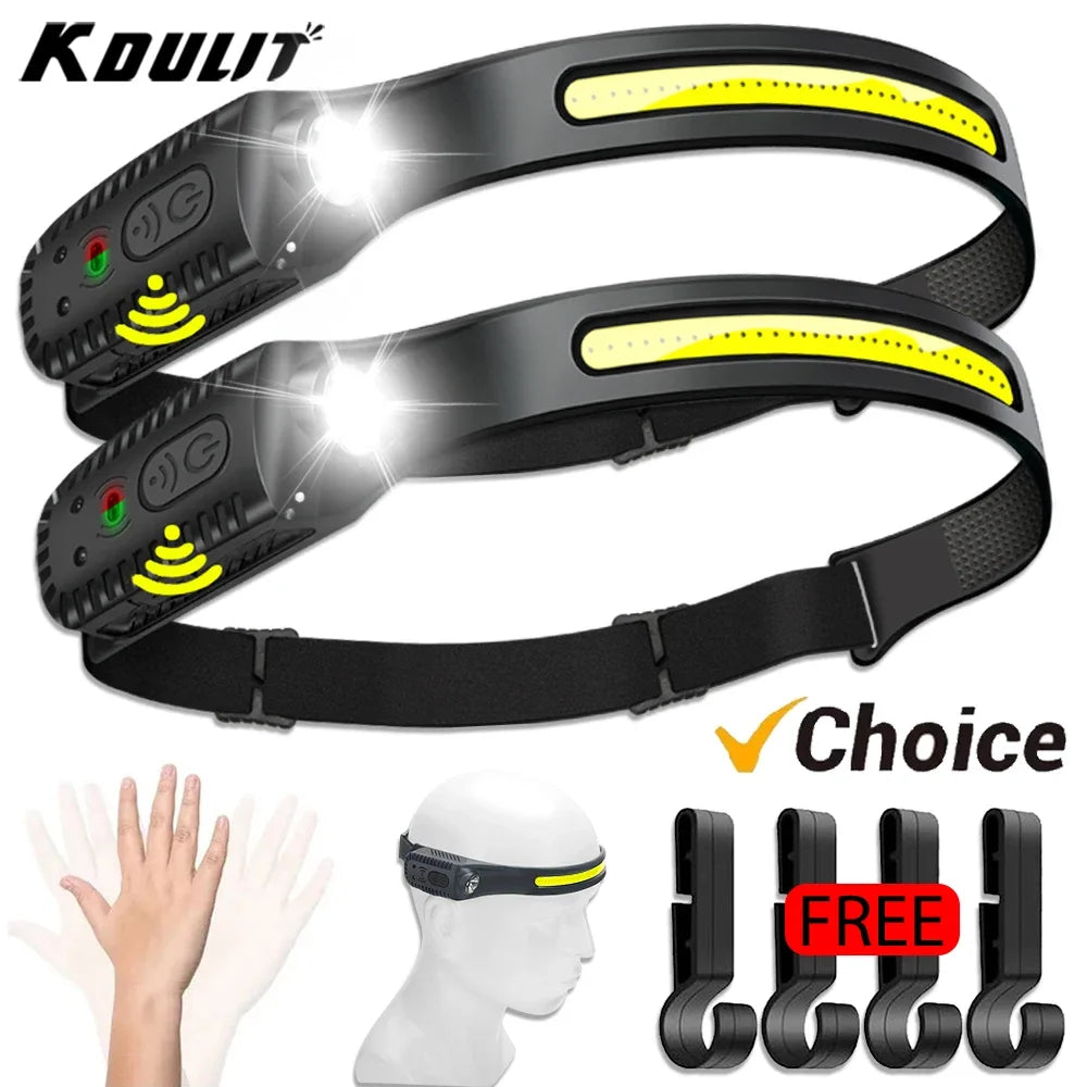 USB Rechargeable LED Sensor Headlamp XPE+COB Headlight Led H