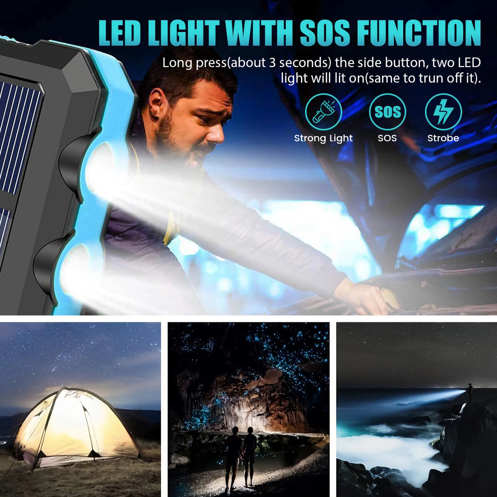 10000mAh Solar Power Bank Portable Waterproof Outdoor Dual 5