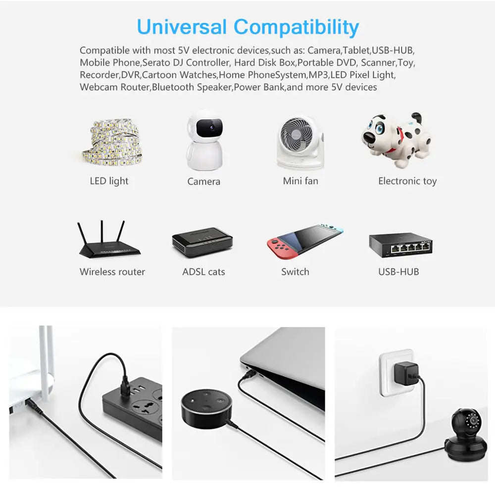 12 in 1 USB 5V to DC Power Cable Universal USB to DC Jack Ch