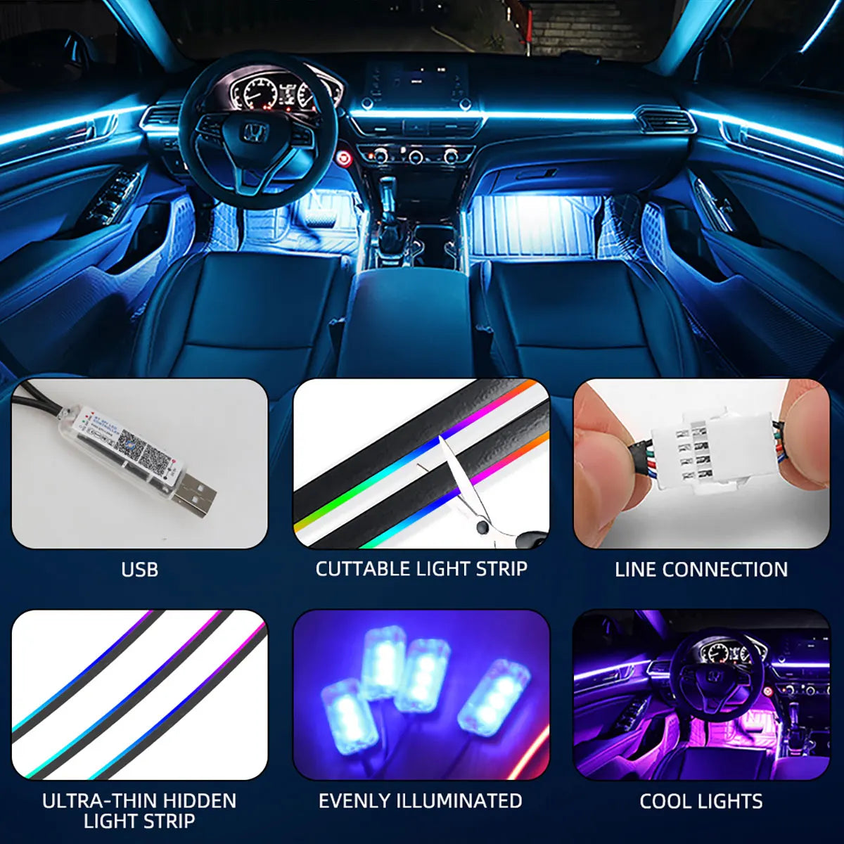 10 in 1 Car Interior Acrylic LED Ambient Lights For Tesla US