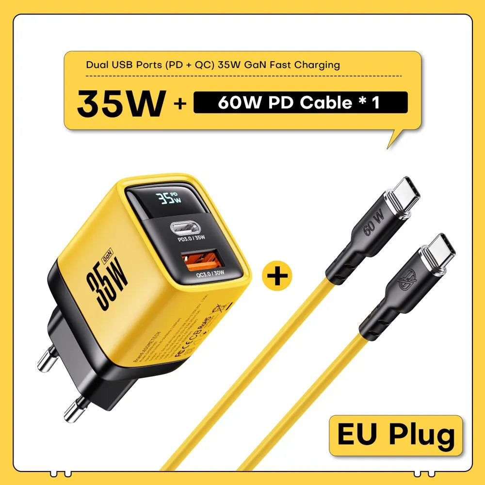 ASOMETECH 35W GaN Charger LED Display QC3.0 30W 25W PD PPS Quick Charge USB Type C Charger For iPhone 14 Pro Samsung S23 Xiaomi