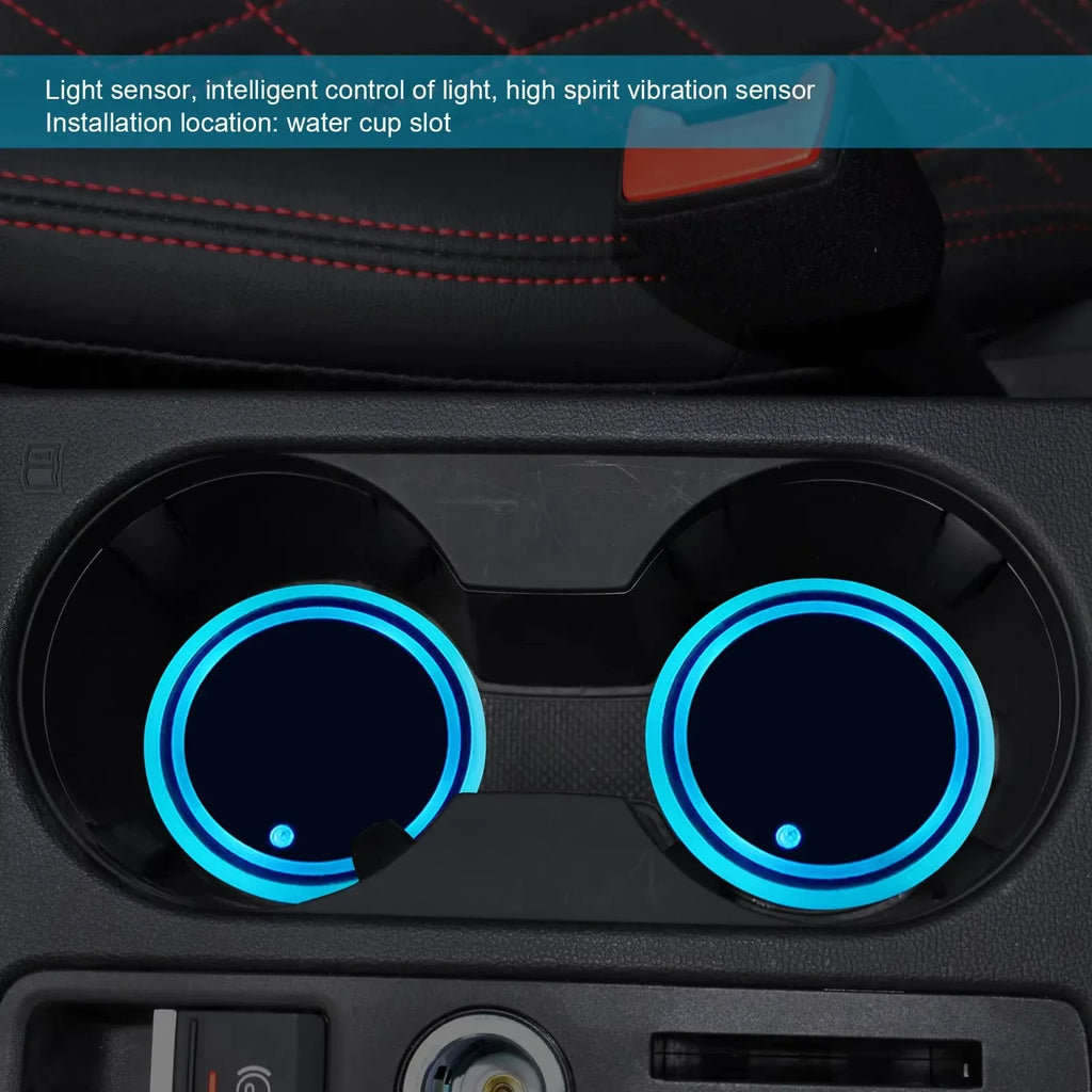 LED Car Cup Holder Lights Waterproof Cup Pad with 7 Colors C