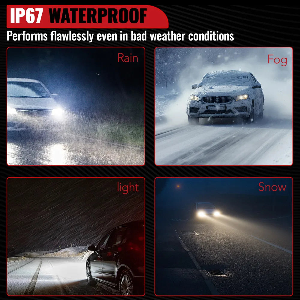 2Pcs H13/9008 80W 6500K White 24000LM IP67 LED Headlight Bul