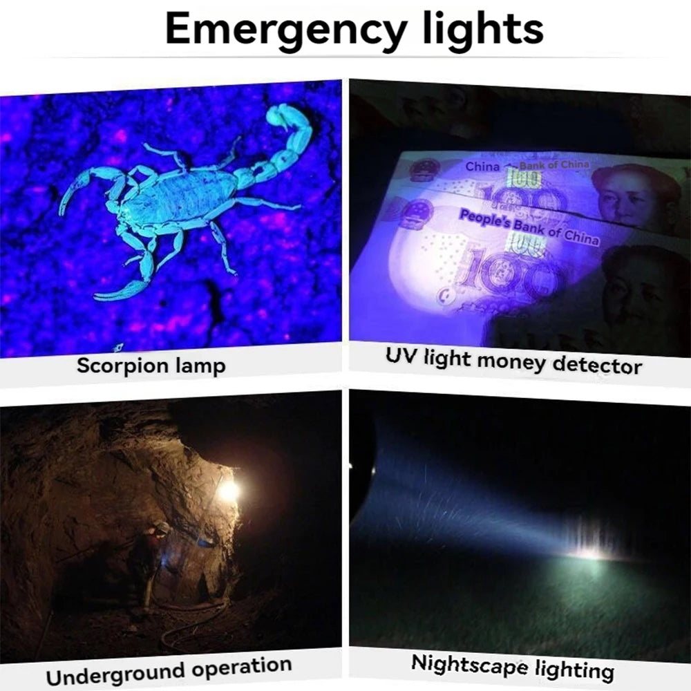 Powerful 3-head LED Headlamp White/UV Light Scorpion Head La