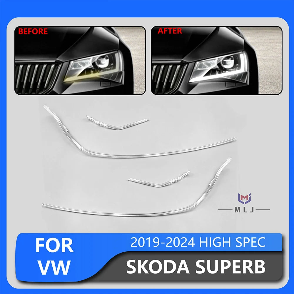 DRL Light Guide Tube Strips LED Headlight Replacement Fit For VW Skoda Superb 3V3 High Spec 2019-2024 for VW