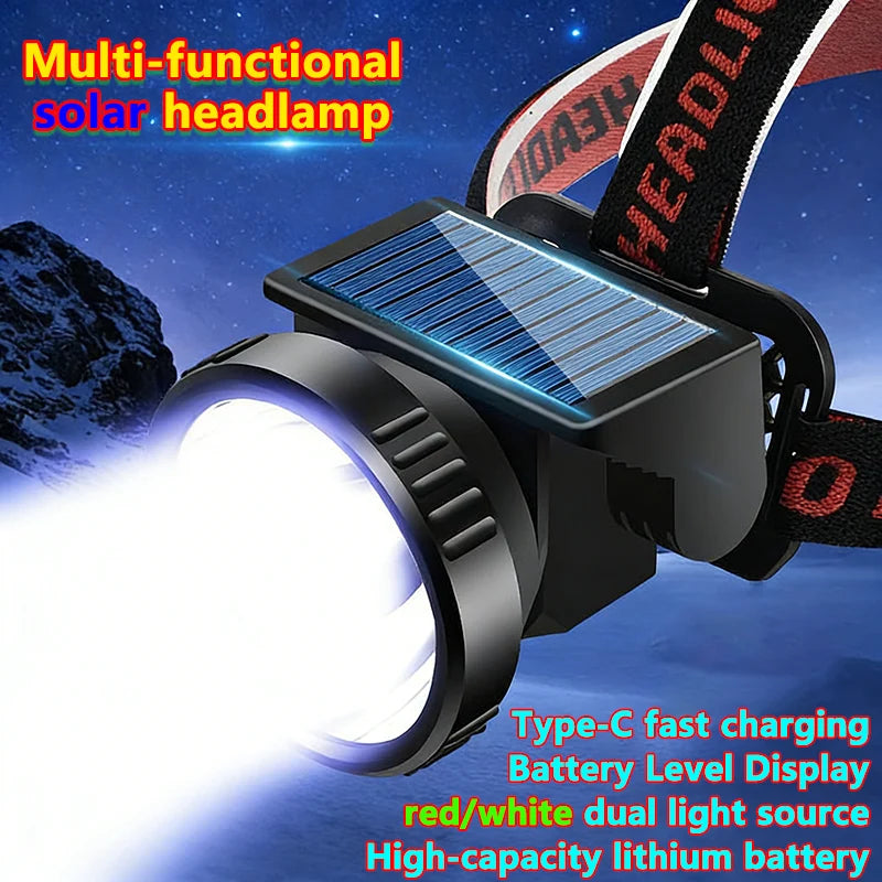 Solar + USB Rechargeable LED high brightness Headlamp Long-R