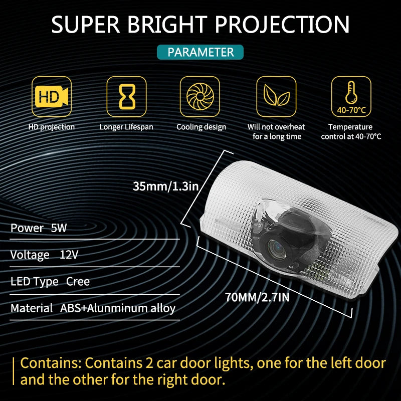 2PCS LED Car Door Projector Welcome Ghost Shadow Light Acces